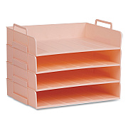 Mind Reader Stackable Plastic Desk Tray, 4 Sections, Letter Size, 13.75 x 10 x 10.75, Pink (DANSTACK4PNK)