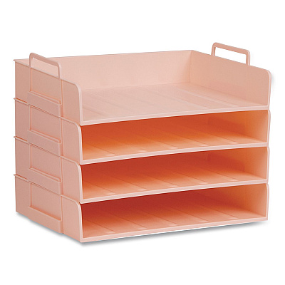 Mind Reader Stackable Plastic Desk Tray, 4 Sections, Letter Size, 13.75 x 10 x 10.75, Pink (DANSTACK4PNK)