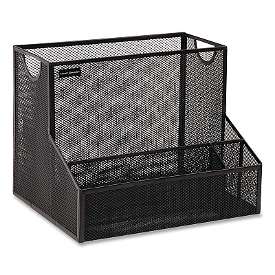 Mind Reader 4-Compartment Desk Organizer, 12.15 x 9.5 x 9.5, Black, Metal Mesh (DEEPORGBLK)