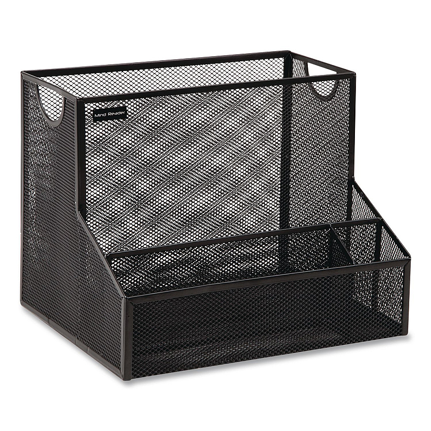 Mind Reader 4-Compartment Desk Organizer, 12.15 x 9.5 x 9.5, Black, Metal Mesh (DEEPORGBLK)