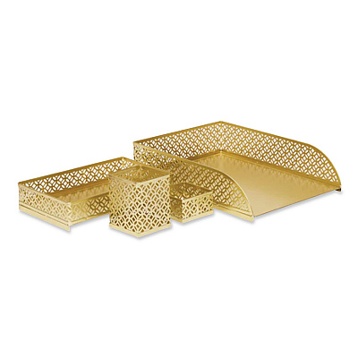 Mind Reader Metal Desk Organizer Set, Gold, 4 Pieces (DESK4GLD)