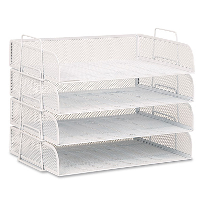 Mind Reader Metal Mesh Stackable Letter Tray, 4 Sections, Letter Size, 13.25 x 9.75 x 11.5, White (DSTACK4WHT)