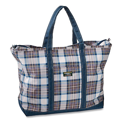 Large Polyester Everyday Lightweight Tote, 17" x 7.5" x 15", Mallard Blue Indigo Tartan (302388157643)
