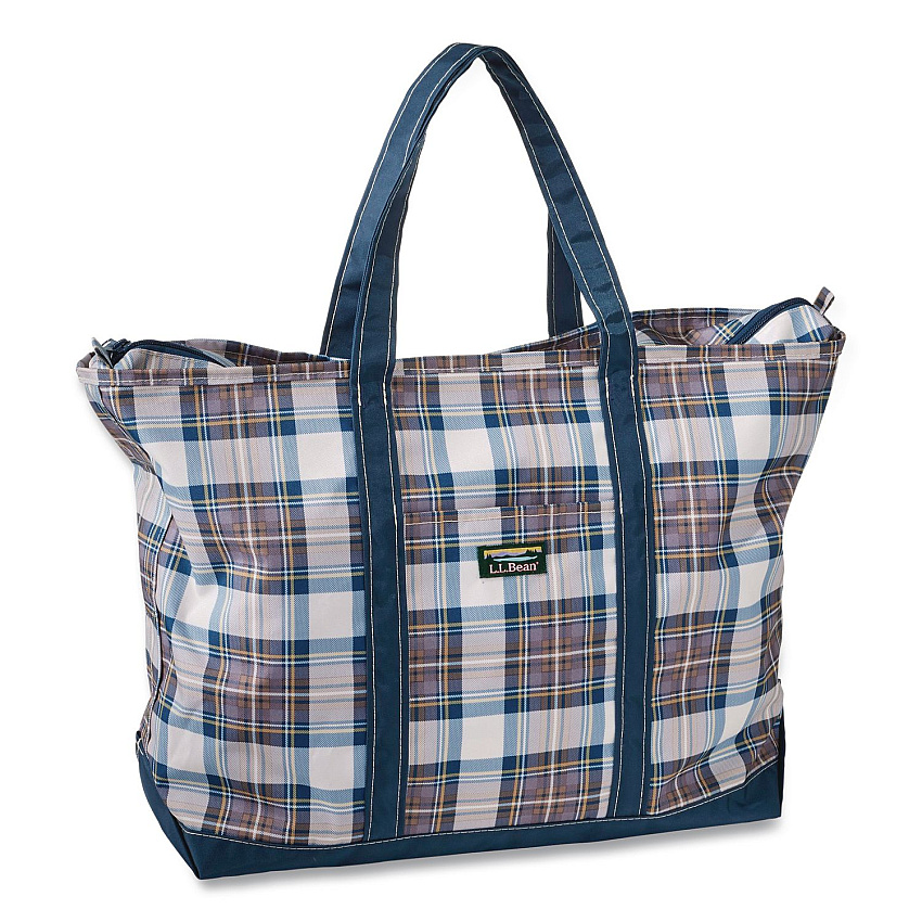 Large Polyester Everyday Lightweight Tote, 17" x 7.5" x 15", Mallard Blue Indigo Tartan (302388157643)