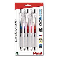 Pentel EnerGel ICE RTX Liquid Gel Pen, Retractable, 0.7 mm Medium, Assorted Ink, Clear Barrel, 5/Pack (BL77TLBP5M)