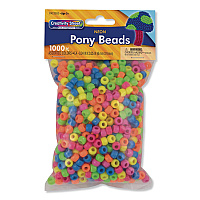 Creativity Street Pony Beads, Plastic, 0.24" x 0.35", Assorted Neon Colors, 1,000/Pack (2323379)