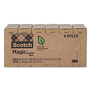 Scotch Magic Greener Tape Refill, 1" Core, 0.75" x 25 yd, Transparent, 6 Rolls/Pack (812S6)