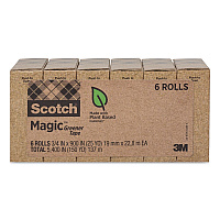 Scotch Magic Greener Tape Refill, 1" Core, 0.75" x 25 yd, Transparent, 6 Rolls/Pack (812S6)