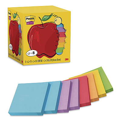 Post-it Notes Super Sticky Super Sticky Notes, 3" x 3", Assorted Bright Colors, 70 Sheets/Pad, 8 Pads/Pack (6548SSAP)