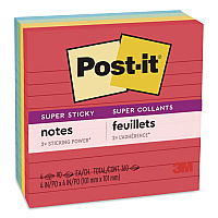 Post-it Notes Super Sticky Pads in Playful Primary Colors, Note Ruled, 4" x 4", 90 Sheets/Pad, 4 Pads/Pack (6754SSAN)