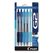 Pilot G2 Edge Colors of Tranquility Premium Gel Pens, Shades of Blue, Retractable, Fine 0.7 mm, Assorted Ink/Barrel Colors, 5/Pack (XP031001)