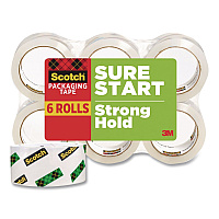 Scotch Sure Start Packaging Tape, 3" Core, 1.88" x 43.7 yd, Clear, 6/Pack (3450406)