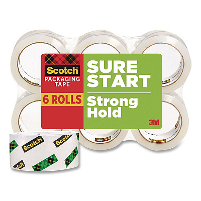 Scotch Sure Start Packaging Tape, 3" Core, 1.88" x 43.7 yd, Clear, 6/Pack (3450406)