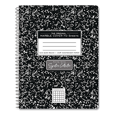 Roaring Spring Signature Collection Composition Notebook, Quadrille Rule (5 sq/in), Black Marble Cover, (70) 9.75 x 7.5 Sheets (10113)