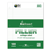 Roaring Spring Heavyweight BioBased Filler Paper, Side: 3-Hole, 8.5 x 11, Medium/College Rule, 100/Pack (13986)