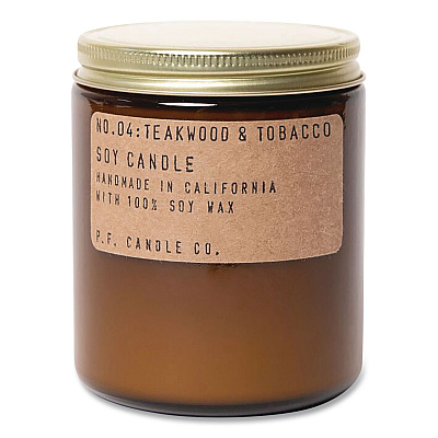 P.F. Candle Co. Soy Jar Candle, Teakwood and Tobacco, 50 Hour Burn Time, 7.2 oz, Amber (SC4)