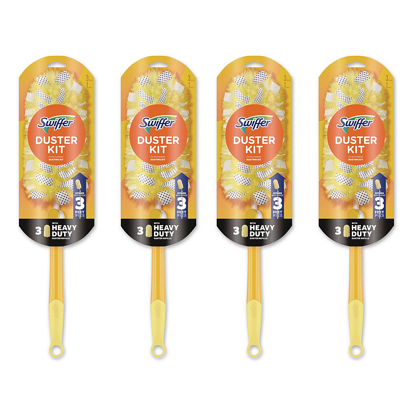 Swiffer 360 Heavy Duty Extendable Starter Dusting Kit, 3 Refills and One 6" to 3 ft Pole, 4 Kits/Carton (89114CT)