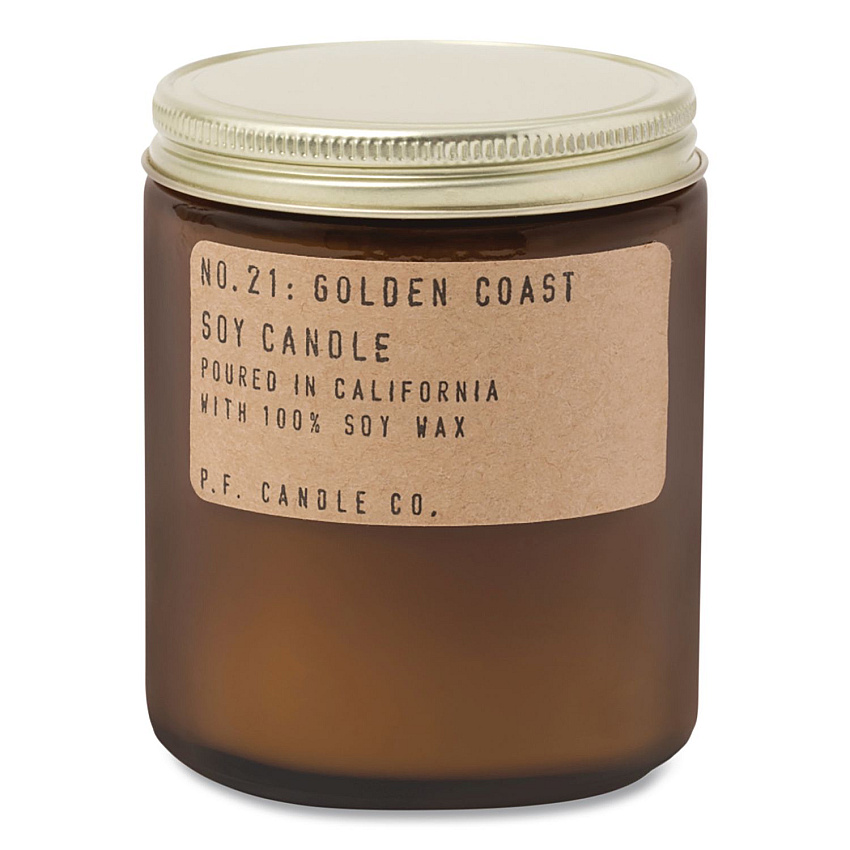 P.F. Candle Co. Soy Jar Candle, Golden Coast, 50 Hour Burn Time, 7.2 oz, Amber (SC21)
