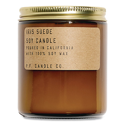 P.F. Candle Co. Soy Jar Candle, Iris Suede, 50 Hour Burn Time, 7.2 oz, Amber (XC23)