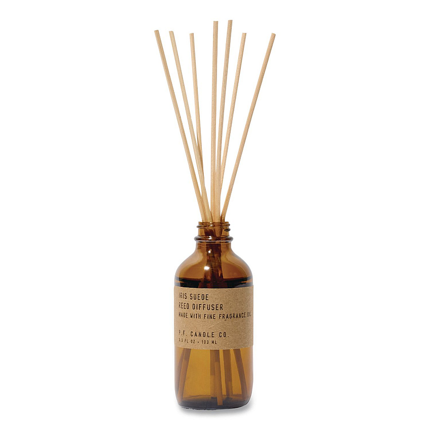 P.F. Candle Co. Reed Diffuser, Iris Suede, 3.5 oz, 4.25" Bottle, 9" Reeds, Amber (XRD23)