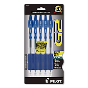 Pilot G2 Edge Premium Gel Pen, Retractable, Ultra Fine 0.38 mm, Blue Ink, Clear/Blue Barrel, 5/Pack (18203)
