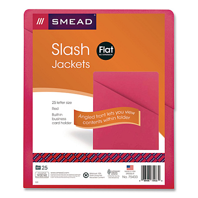 Smead Organized Up Slash Jackets, Letter Size, Red, 25/Pack (75433)