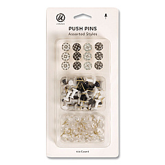 U Brands Moroccan Monochrome Push Pins, Assorted Colors, 100/Pack (2996U0624)