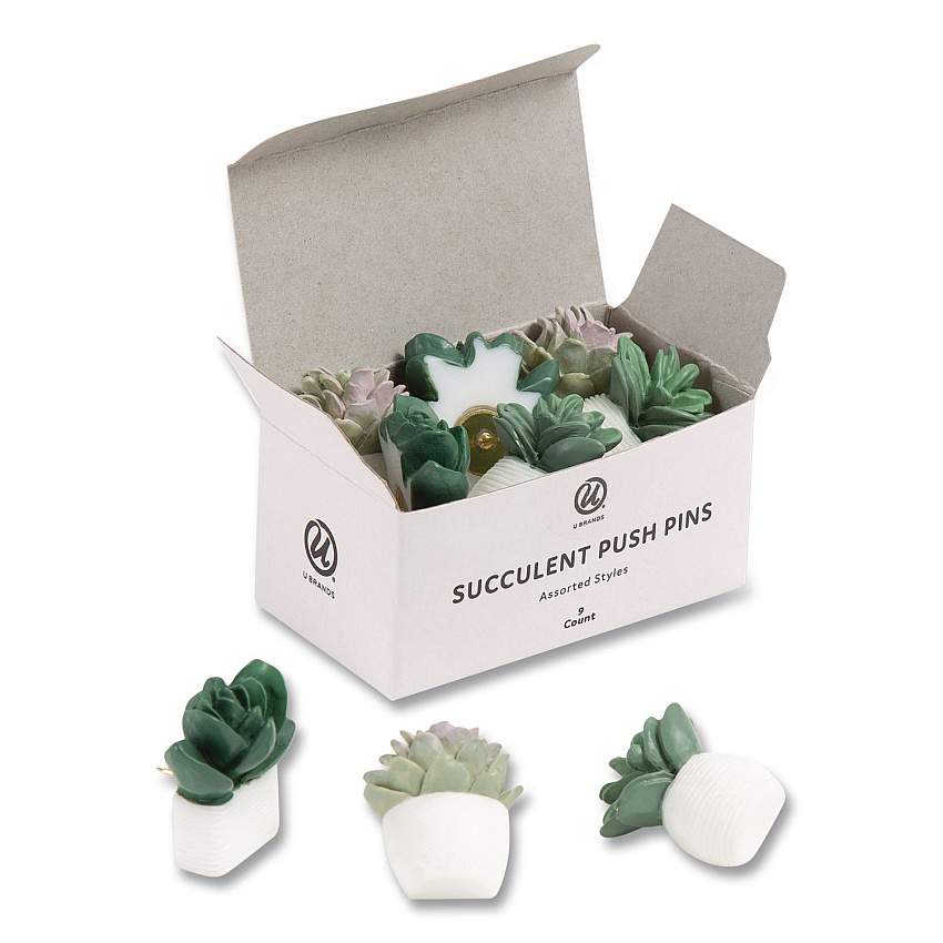 U Brands Succulent Push Pins, Green, 9/Pack (3616U0624)