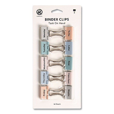 U Brands Task On Hand Medium Binder Clips, Assorted Labels/Colors, 10/Pack (5062U0832)