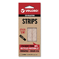 Velcro ECO Collection Hook-and-Loop Strips, 2.5" x 0.75", White, 8/Pack (VEL30191USA)