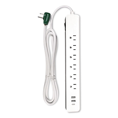 GoGreen Power 6 Outlet Surge Protector with USB, 6 AC Outlets/3 USB Ports, 6 ft Cord, 450 J, White (GG1662USBC)