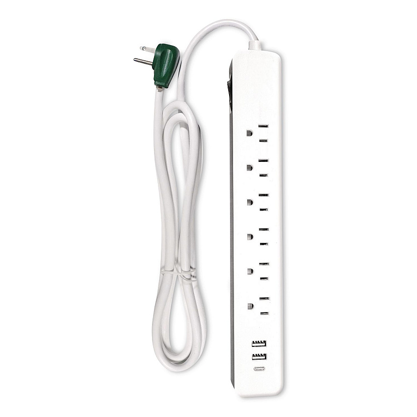 GoGreen Power 6 Outlet Surge Protector with USB, 6 AC Outlets/3 USB Ports, 6 ft Cord, 450 J, White (GG1662USBC)