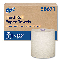 Scott 100% Recycled Hard Roll Paper Towels, 1-Ply, 8" x 900 ft, Brown, 6/Carton (58671CT)