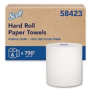 Scott 100% Recycled Hard Roll Paper Towels, 1-Ply, 8" x 700 ft, White, 6/Carton (58423CT)