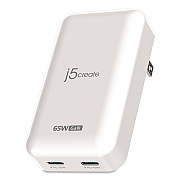 j5create 65 W USB-C Two-Port GaN PD Charger, White (JUP2465)