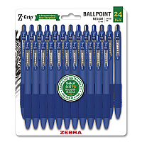 Zebra Z-Grip Ballpoint Pen, Retractable, Medium 1 mm, Blue Ink and Barrel, 24/Pack (20324)