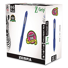 Zebra Z-Grip Ballpoint Pen, Retractable, Medium 1 mm, Blue Ink, Transparent Blue Barrel, 96/Pack (22296)