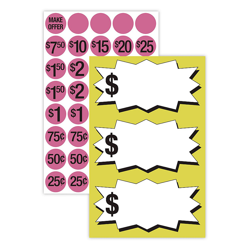 COSCO Pre-Printed Pricing Stickers, 0.75" diameter, Assorted, Pink, 1,000/Pack (098558)