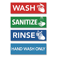 COSCO Wash, Rinse, Sanitize, Hand Wash Only Decals, 2.75 x 9", Assorted Colors, 4/Pack (098560)