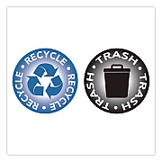 COSCO RECYCLE and TRASH Decals, 4" Diameter, Black/Blue, 2/Pack (098594)