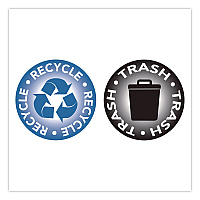 COSCO RECYCLE and TRASH Decals, 4" Diameter, Black/Blue, 2/Pack (098594)
