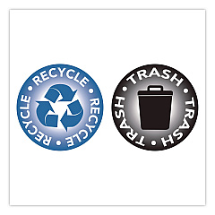 COSCO RECYCLE and TRASH Decals, 4" Diameter, Black/Blue, 2/Pack (098594)