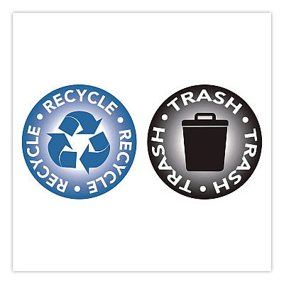 COSCO RECYCLE and TRASH Decals, 4" Diameter, Black/Blue, 2/Pack (098594)