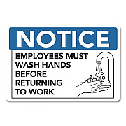 COSCO Notice Employees Must Wash Hands Before Returning to Work Sign, 9 x 6, Blue/White Face, Black Graphics (098606)