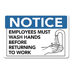 COSCO Notice Employees Must Wash Hands Before Returning to Work Sign, 9 x 6, Blue/White Face, Black Graphics (098606)