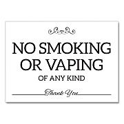 COSCO No Smoking No Vaping Indoor Spa Style Sign, 7 x 5 White Face, Black Graphics (098650)