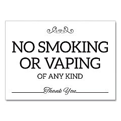 COSCO No Smoking No Vaping Indoor Spa Style Sign, 7 x 5 White Face, Black Graphics (098650)