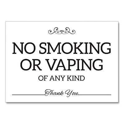 COSCO No Smoking No Vaping Indoor Spa Style Sign, 7 x 5 White Face, Black Graphics (098650)