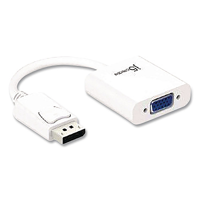 j5create DisplayPort to VGA Video Adapter, DVI/HDMI/VGA, 3.54", White (JDA114)
