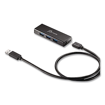 j5create Sub 3.0 4-Port Mini Hub, Black (JUH340)